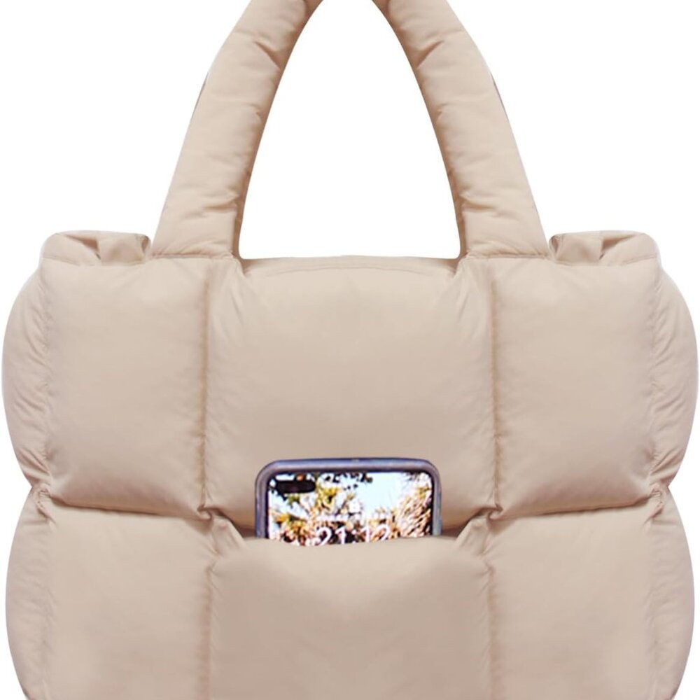 Puffer Tote Bag for Women, Lightweight Quilted Puffy Shoulder Handbag with Adjus
